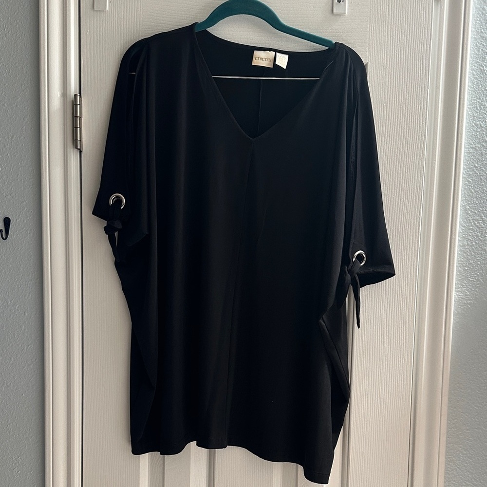Chico's Travel Set Black V-Neck Blouse with Wide Leg Pull On Pants Women’s L/XL